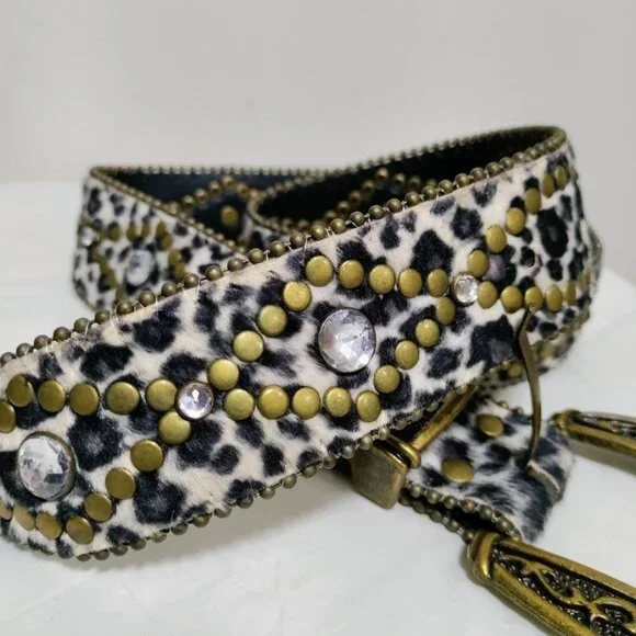 NWOT Calf Hair Embellished Rhinestone Studded Punk Y2K Rocker Waist Belt S / M - Picture 6 of 9